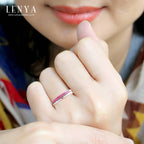 LENYA แหวนเงินแท้ 925 ดีไซน์ 2 in 1 ตัวเรือนชุปพิงค์โกลด์ประดับพลอย สีแดง ทัมทิม (Ruby) แหวนเกลี้ยงเพิ่มสเสน่ห์แสนหวาน ชุปสองสี ทองคำขาวและพิงค์โกลด์  สามารถ Mix and Match  และเลือกใส่ในแบบสไตส์คุณ