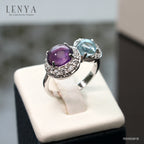 LENYA แหวนเงินแท้ 925 ดีไซน์เก๋ไก๋ ประดับพลอยอเมทิสต์ (Amethyst) บลูโทแพซ (Blue Topaz)  ล้อมด้วยคิวบิกเซอร์โคเนีย (Cubic Zirconia) แหวนสวยไม่ซ้ำใคร หรูหรา เหมาะกับสาวๆ