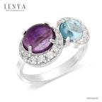 LENYA แหวนเงินแท้ 925 ดีไซน์เก๋ไก๋ ประดับพลอยอเมทิสต์ (Amethyst) บลูโทแพซ (Blue Topaz)  ล้อมด้วยคิวบิกเซอร์โคเนีย (Cubic Zirconia) แหวนสวยไม่ซ้ำใคร หรูหรา เหมาะกับสาวๆ