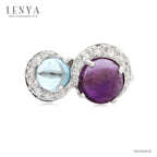 LENYA แหวนเงินแท้ 925 ดีไซน์เก๋ไก๋ ประดับพลอยอเมทิสต์ (Amethyst) บลูโทแพซ (Blue Topaz)  ล้อมด้วยคิวบิกเซอร์โคเนีย (Cubic Zirconia) แหวนสวยไม่ซ้ำใคร หรูหรา เหมาะกับสาวๆ