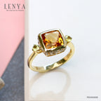 LENYA แหวนซิทริน(Citrine) สีเหลือง ประดับด้วย เพอริดอท(Peridot) และ คิวบิกเซอร์โคเนีย (Cubic Zirconia) ตัวเรือนเงินแท้ ชุบทองคำแท้