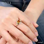LENYA แหวนซิทริน(Citrine) สีเหลือง ประดับด้วย เพอริดอท(Peridot) และ คิวบิกเซอร์โคเนีย (Cubic Zirconia) ตัวเรือนเงินแท้ ชุบทองคำแท้