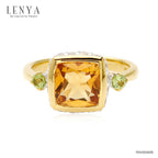LENYA แหวนซิทริน(Citrine) สีเหลือง ประดับด้วย เพอริดอท(Peridot) และ คิวบิกเซอร์โคเนีย (Cubic Zirconia) ตัวเรือนเงินแท้ ชุบทองคำแท้