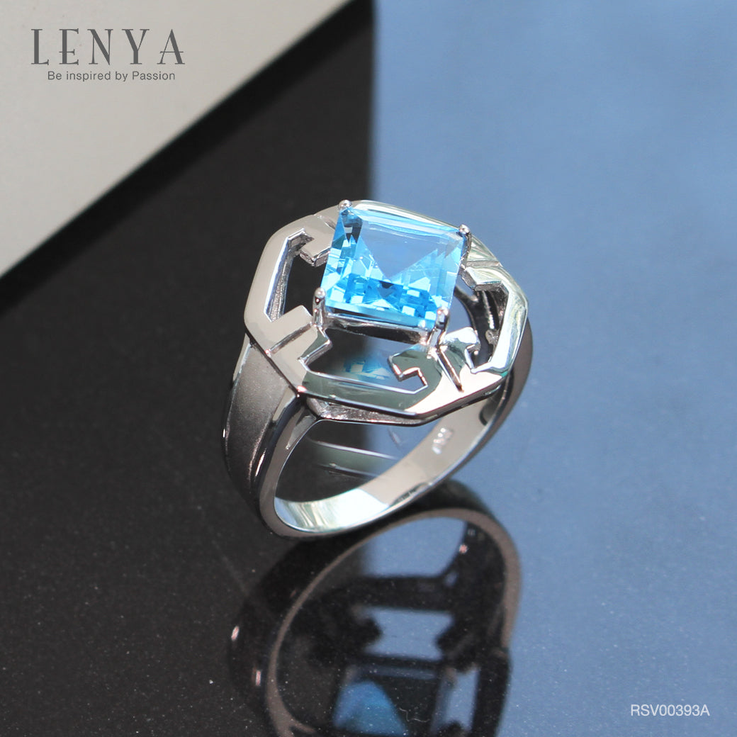 LENYA แหวนโทแพซ เงินแท้925 ชุบทองขาว ประดับเด่นด้วยพลอยสวิตซ์ บลู โทแพซ ( Swiss Blue Topaz ) รูปทรงสี่เหลี่ยม ดู โดเด่น กับดีไซน์ตัวเรือนที่ดูลงตัวเลอค่า ในคอเลคชั่น   product  champion