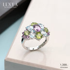 LENYA แหวนเงินแท้ ประดับพลอยอเมทิสต์ (Amethyst) บลูโทแพซ (Blue Topaz) เพอริดอท (Peridot)