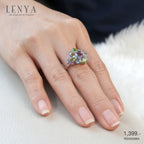 LENYA แหวนเงินแท้ ประดับพลอยอเมทิสต์ (Amethyst) บลูโทแพซ (Blue Topaz) เพอริดอท (Peridot)