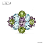 LENYA แหวนเงินแท้ ประดับพลอยอเมทิสต์ (Amethyst) บลูโทแพซ (Blue Topaz) เพอริดอท (Peridot)