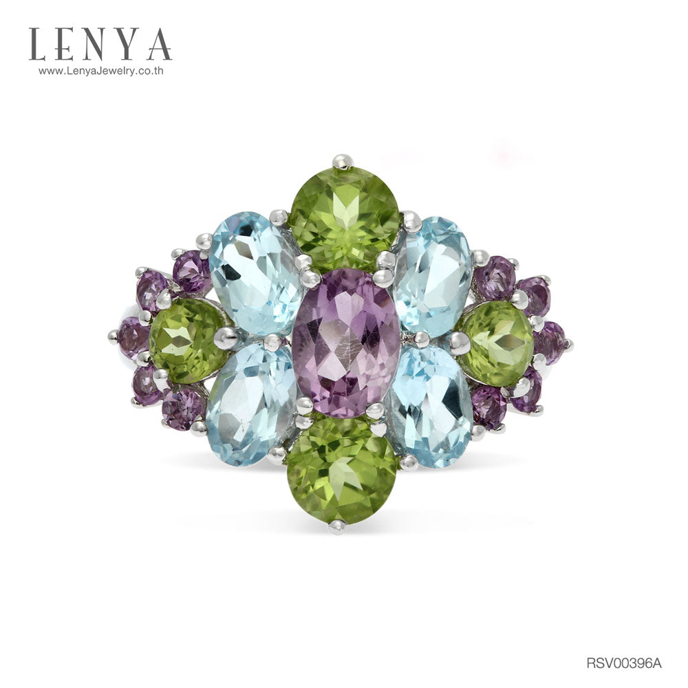 LENYA แหวนเงินแท้ ประดับพลอยอเมทิสต์ (Amethyst) บลูโทแพซ (Blue Topaz) เพอริดอท (Peridot)