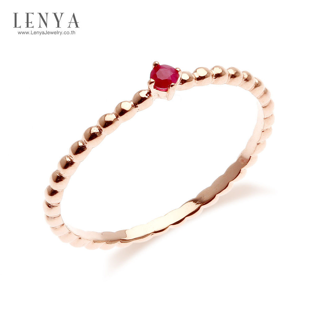 LENYA แหวนเงินแท้ 925 ชุปพิงค์โกลด์ ประดับด้วย พลอยสีแดง ทัมทิม (Ruby) ชูเด่น น่ารักๆ กับดีไซน์ตัวเรือนสุดเก๋ สไตล์เกาหลี ญี่ปุ่น สามารถ Mix and Match กับแหวนดีไซน์ อื่นๆได้อย่างลงตัว