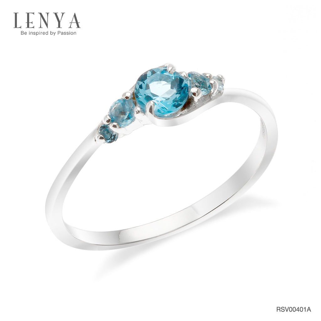LENYA แหวนเงินแท้ 925 ชุปทองคำขาว ประดับด้วยพลอย สีฟ้า บลูโทแพซ( Blue Topaz) ดีไซต์ที่มาพร้อมกับความน่ารัก แสนหวาน สดใจร่าเริง ในสไตล์ เกาหลีญี่ปุ่น