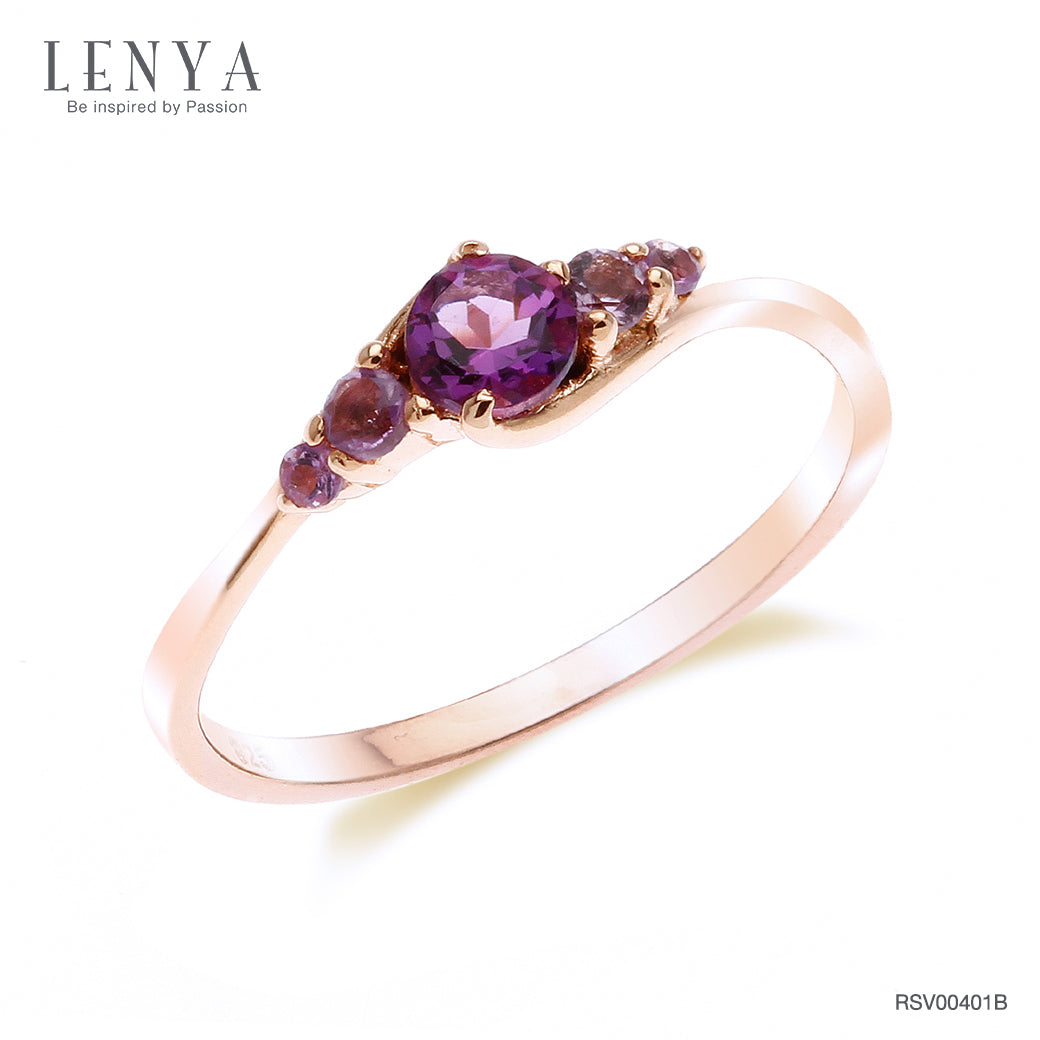 LENYA แหวนเงินแท้ 925 ชุปพิงค์โกลประดับด้วยพลอย สีม่วง อเมทิสต์ ( Amethyst) ชุปด้วยพิงค์โกลด์ (Pink Gold) เพิ่มเสน่ห์ให้เรียวนิ้ว กับดีไซด์น่ารักสุดเก๋ สไตล์เกาหลี ญี่ปุ่น