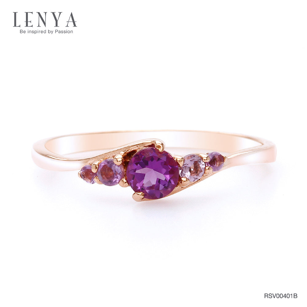 LENYA แหวนเงินแท้ 925 ชุปพิงค์โกลประดับด้วยพลอย สีม่วง อเมทิสต์ ( Amethyst) ชุปด้วยพิงค์โกลด์ (Pink Gold) เพิ่มเสน่ห์ให้เรียวนิ้ว กับดีไซด์น่ารักสุดเก๋ สไตล์เกาหลี ญี่ปุ่น