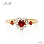 LENYA แหวนเงินแท้ 925 สุดเก๋กับดีไซน์ พลังแห่งความรัก ตัวเรือนชุปทอง 18 เค (18k Gold) ประดับด้วยพลอยสีแดง การ์เน็ต (Garnet) รอบล้อมหัวใจด้วยพลอยสีขาว ไวท์ โทแพซ (White Topaz )
