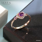 LENYA แหวนเงินแท้ 925 ดีไซน์รูปหัวใจน่ารัก ชุปพิงค์โกลด์ (Pink Gold) ประดับด้วยพลอยสีม่วง อเมทิสต์ (Amethyst) รอบล้อมหัวใจด้วยพลอยสีขาว ไวท์ โทแพซ(White Topaz )
