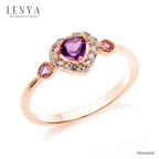 LENYA แหวนเงินแท้ 925 ดีไซน์รูปหัวใจน่ารัก ชุปพิงค์โกลด์ (Pink Gold) ประดับด้วยพลอยสีม่วง อเมทิสต์ (Amethyst) รอบล้อมหัวใจด้วยพลอยสีขาว ไวท์ โทแพซ(White Topaz )