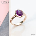 LENYA แหวนเงินแท้ 925 ชุปพิ้งโกล ประดับพลอยอเมทีสต์ (Amethyst) ช่วยผ่อนคลายความเครียด และความโกรธให้คลายลง