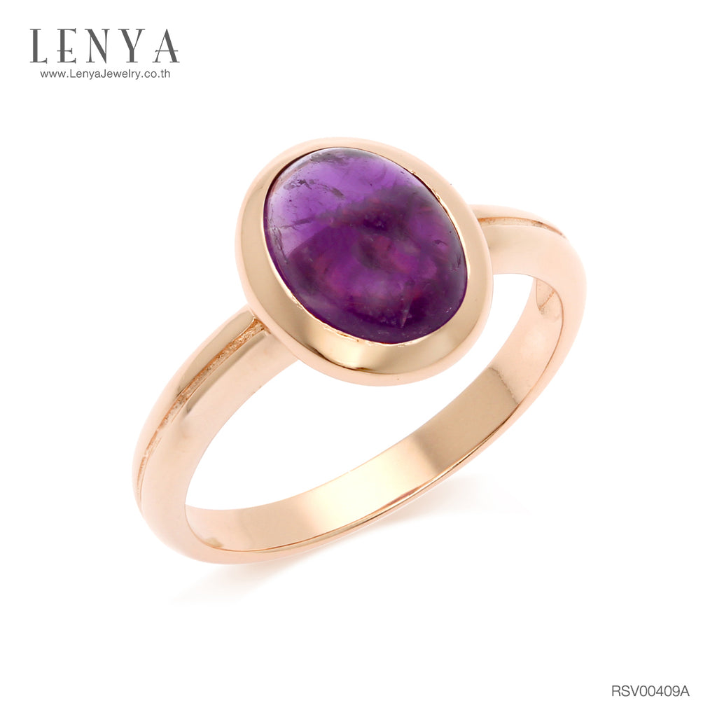 LENYA แหวนเงินแท้ 925 ชุปพิ้งโกล ประดับพลอยอเมทีสต์ (Amethyst) ช่วยผ่อนคลายความเครียด และความโกรธให้คลายลง