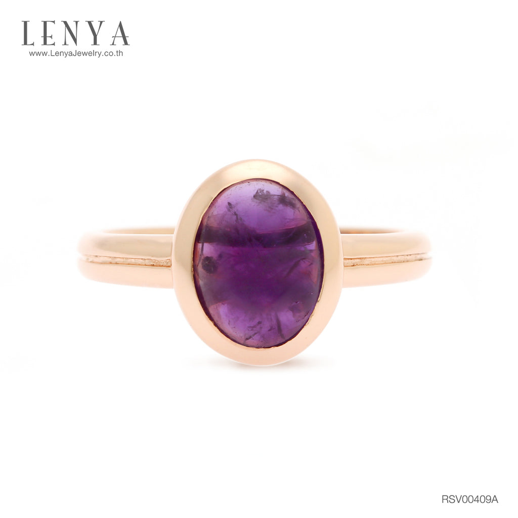 LENYA แหวนเงินแท้ 925 ชุปพิ้งโกล ประดับพลอยอเมทีสต์ (Amethyst) ช่วยผ่อนคลายความเครียด และความโกรธให้คลายลง