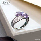 LENYA แหวนเงินแท้ 925 ดีไซน์เก๋ไก๋ ประดับพลอยอเมทิสต์ (Amethyst) ประดับด้วยคิวบิกเซอร์โคเนีย (Cubic Zirconia) แหวนสวยไม่ซ้ำใคร หรูหรา เหมาะกับสาวๆ