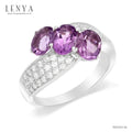 LENYA แหวนเงินแท้ 925 ดีไซน์เก๋ไก๋ ประดับพลอยอเมทิสต์ (Amethyst) ประดับด้วยคิวบิกเซอร์โคเนีย (Cubic Zirconia) แหวนสวยไม่ซ้ำใคร หรูหรา เหมาะกับสาวๆ