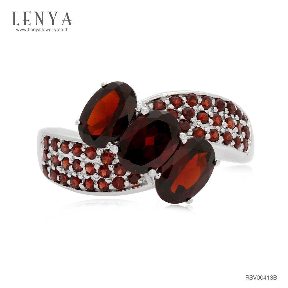 LENYA แหวนเงินแท้ 925 ประดับพลอยโกเมน (Garnet) เสริมบุคลิกความมั่นใจ เสริมให้ร่ำรวย อัญมณีประจำเดือนมกราคม