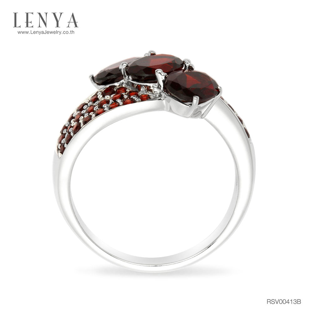 LENYA แหวนเงินแท้ 925 ประดับพลอยโกเมน (Garnet) เสริมบุคลิกความมั่นใจ เสริมให้ร่ำรวย อัญมณีประจำเดือนมกราคม