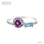 LENYA แหวนเงินแท้ 925 ชุบทองคำขาว ประดับพลอย อเมทิสต์, บูลโทแพซ ตัวเรือนเงินแท้