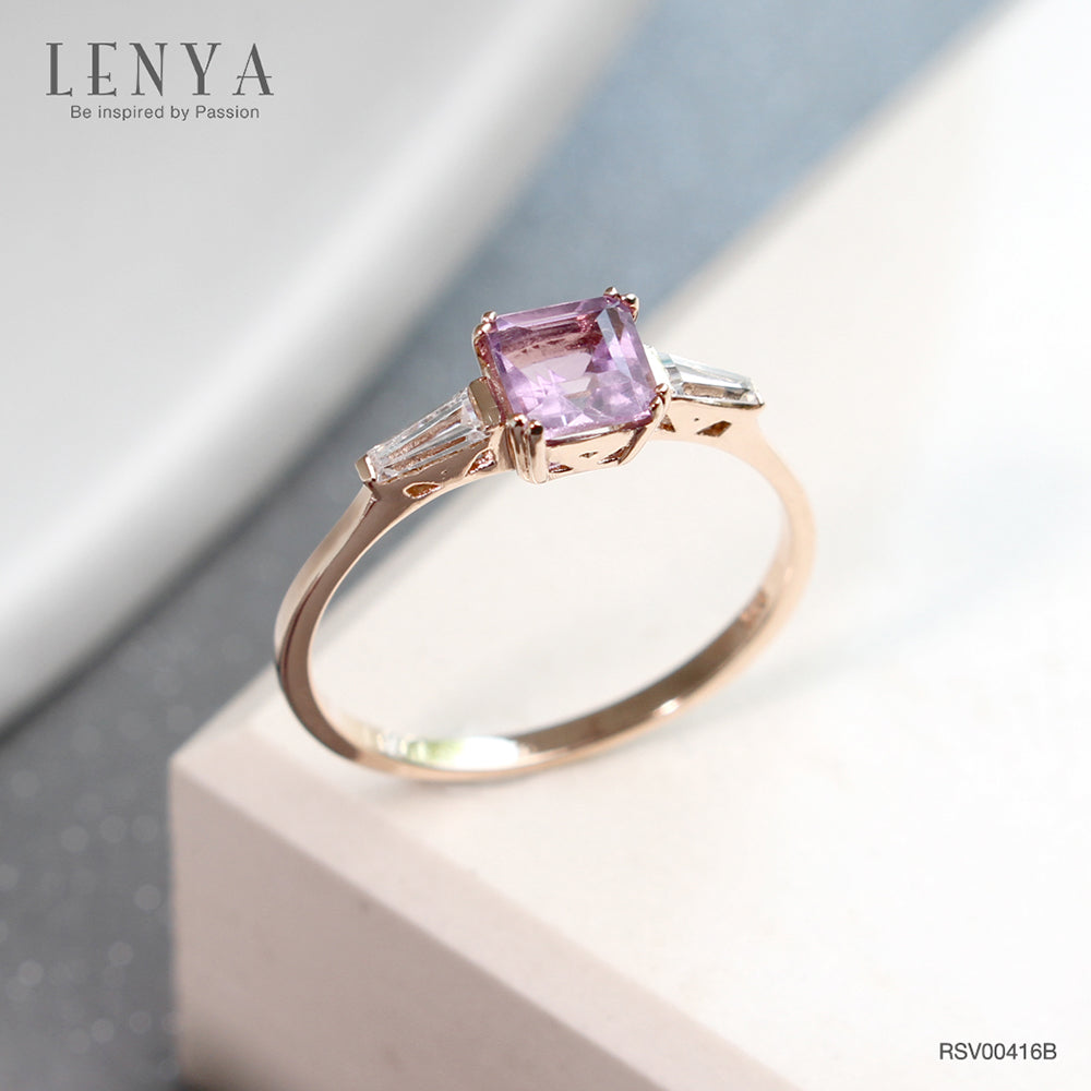 LENYA แหวนเงินแท้ ชุบพิงค์โกลด์ ประดับพลอยอเมทิสต์ (Amethyst)  และ CZ (Cubic Zirconia) เสริมบุคลิกความมั่นใจ เสริมให้มีสติ