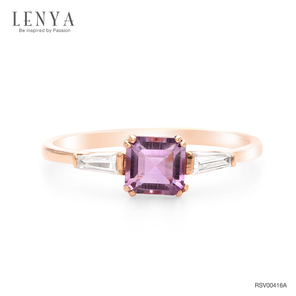 LENYA แหวนเงินแท้ ชุบพิงค์โกลด์ ประดับพลอยอเมทิสต์ (Amethyst)  และ CZ (Cubic Zirconia) เสริมบุคลิกความมั่นใจ เสริมให้มีสติ