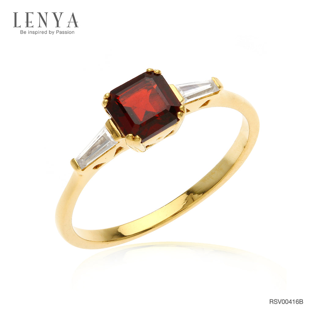 LENYA แหวนเงินแท้ ประดับพลอยโกเมน (Garnet) CZ (Cubic Zirconia) เสริมบุคลิกความมั่นใจ เสริมความร่ำรวย