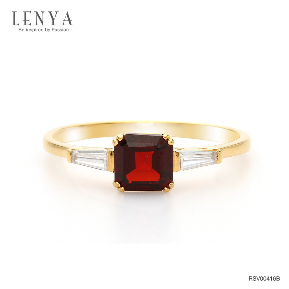 LENYA แหวนเงินแท้ ประดับพลอยโกเมน (Garnet) CZ (Cubic Zirconia) เสริมบุคลิกความมั่นใจ เสริมความร่ำรวย