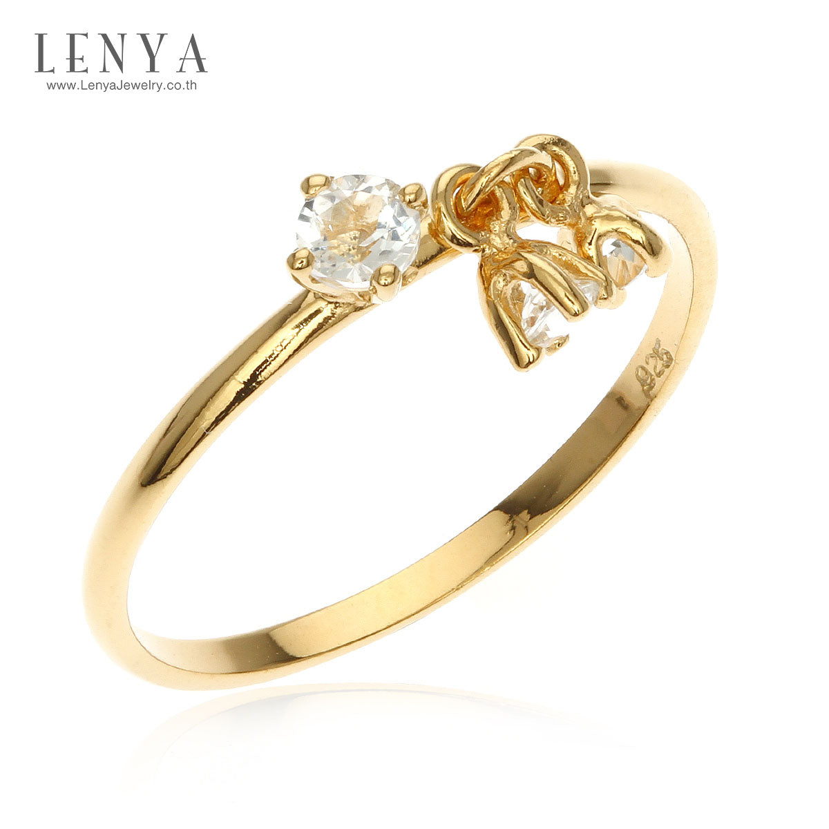 LENYA แหวนประดับพลอยแท้ ไวโทแพซ(White Topaz) ตัวเรือนเงินแท้ ชุบทองคำแท้ สวมใส่ได้ทุกโอกาส
