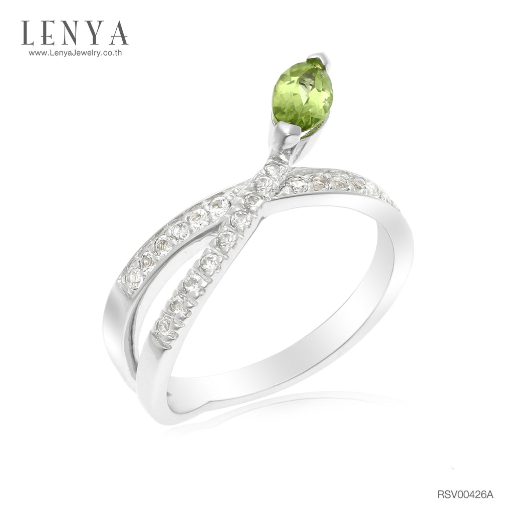 LENYA แหวนเพอริดอท(Peridot)  สีเขียว ดีไซน์น่ารักแต่เก๋ไก๋ ตัวเรือนชุบทองคำขาว (Rhodium) สวยเข้ากับทุกคน ใครใส่ก็สวย