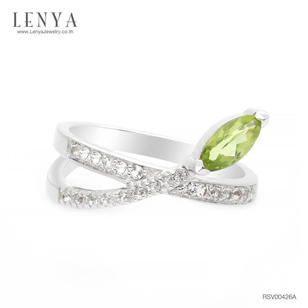 LENYA แหวนเพอริดอท(Peridot)  สีเขียว ดีไซน์น่ารักแต่เก๋ไก๋ ตัวเรือนชุบทองคำขาว (Rhodium) สวยเข้ากับทุกคน ใครใส่ก็สวย