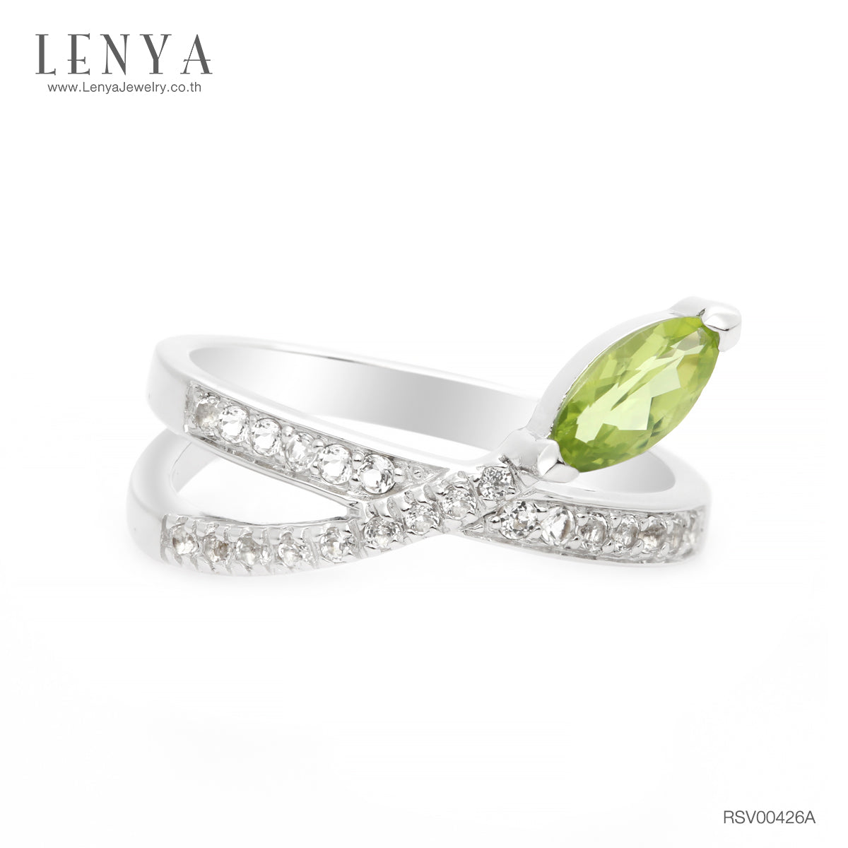 LENYA แหวนเพอริดอท(Peridot)  สีเขียว ดีไซน์น่ารักแต่เก๋ไก๋ ตัวเรือนชุบทองคำขาว (Rhodium) สวยเข้ากับทุกคน ใครใส่ก็สวย
