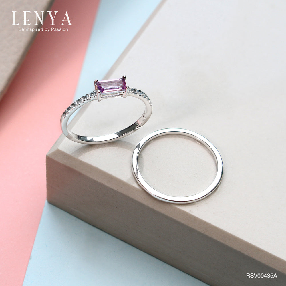 แหวนพลอย อเมทีสต์ (Amethyst) และ บลูโทแพซ (Blue Topaz) ตัวเรือนเงินแท้ 925 ชุบโรเดียม