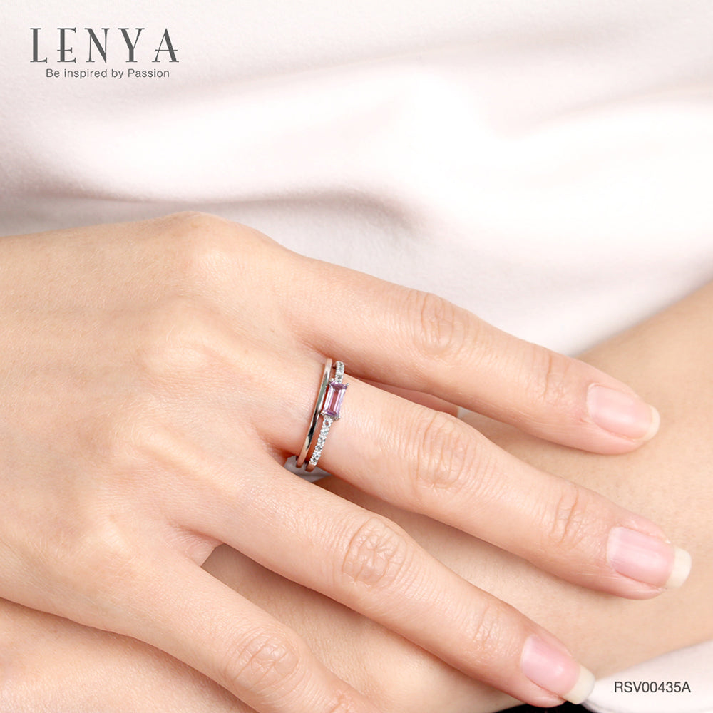 แหวนพลอย อเมทีสต์ (Amethyst) และ บลูโทแพซ (Blue Topaz) ตัวเรือนเงินแท้ 925 ชุบโรเดียม