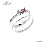 แหวนพลอย อเมทีสต์ (Amethyst) และ บลูโทแพซ (Blue Topaz) ตัวเรือนเงินแท้ 925 ชุบโรเดียม