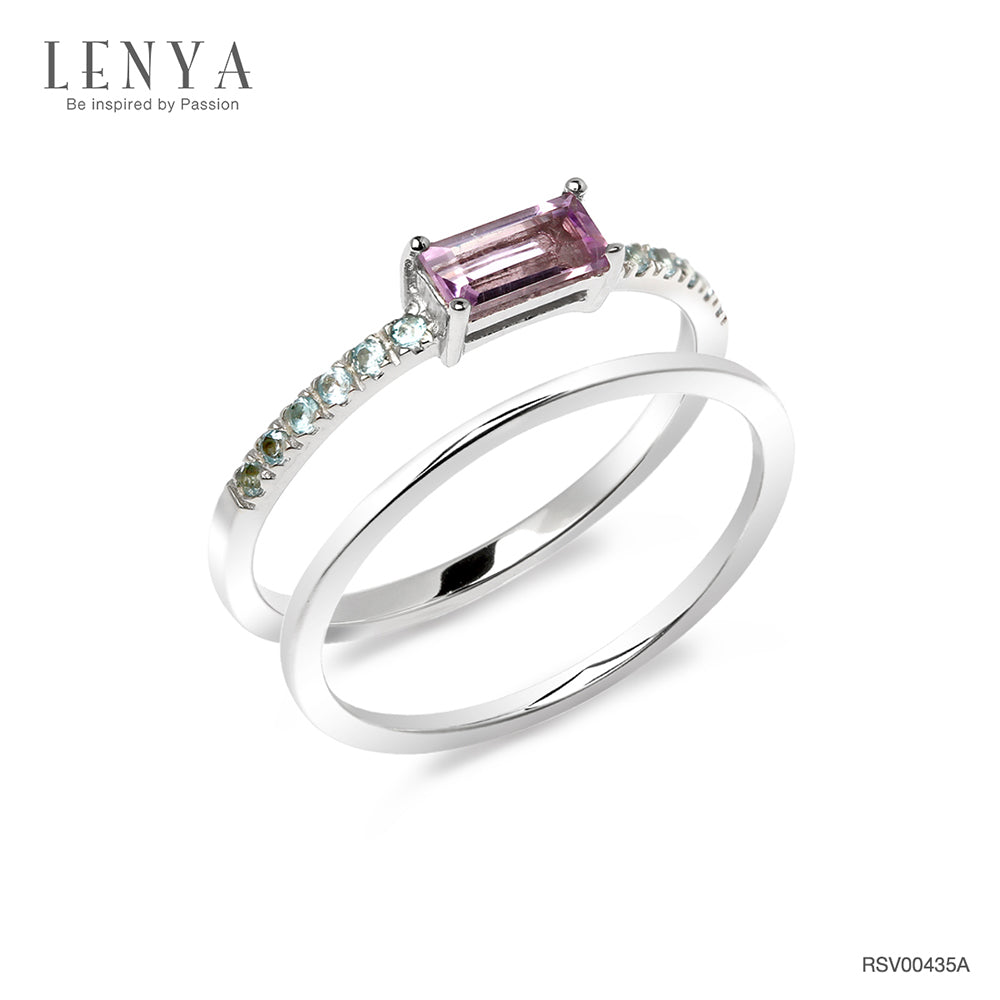 แหวนพลอย อเมทีสต์ (Amethyst) และ บลูโทแพซ (Blue Topaz) ตัวเรือนเงินแท้ 925 ชุบโรเดียม