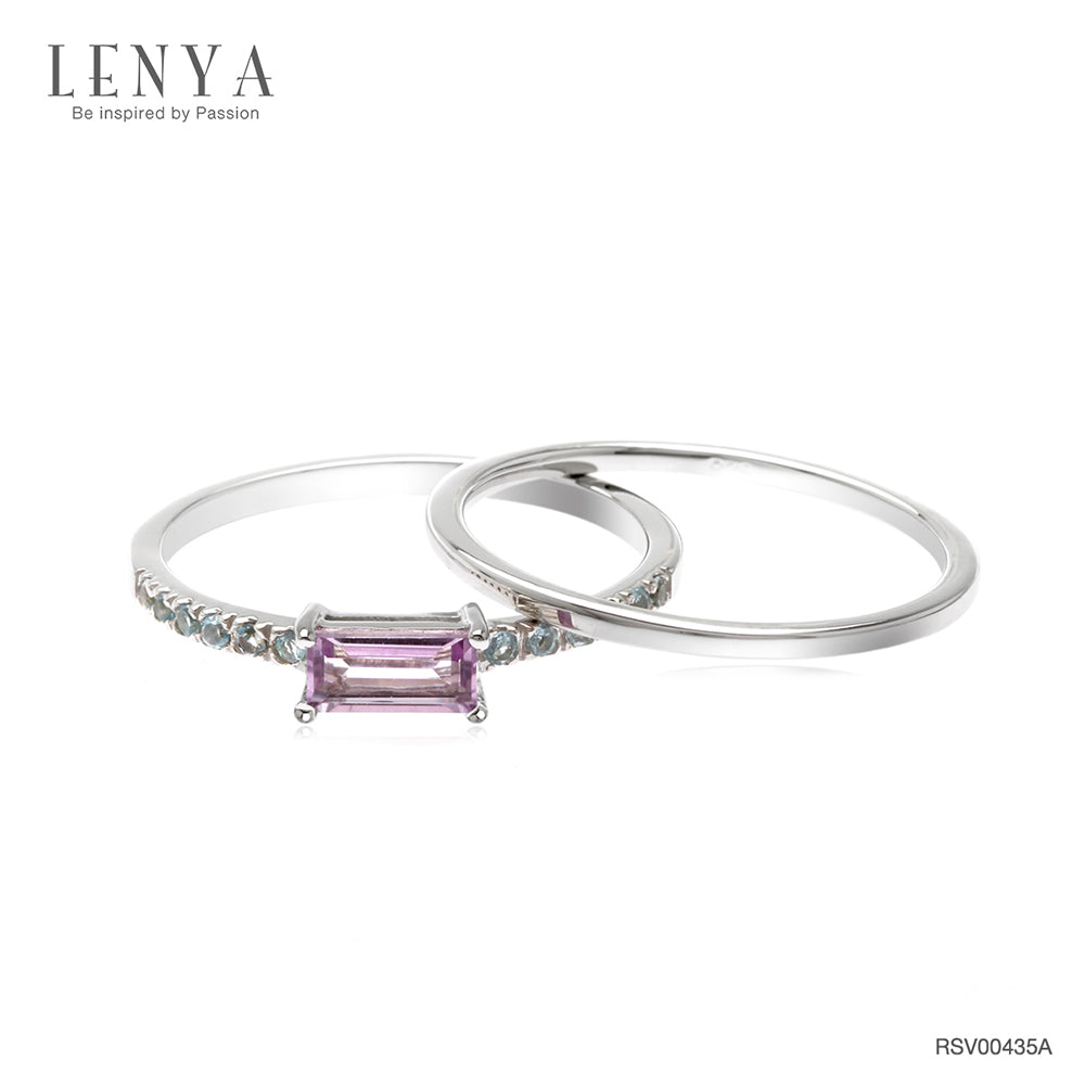 แหวนพลอย อเมทีสต์ (Amethyst) และ บลูโทแพซ (Blue Topaz) ตัวเรือนเงินแท้ 925 ชุบโรเดียม