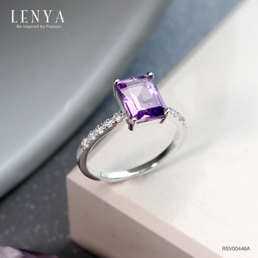 LENYA แหวนเงินแท้ ประดับด้วยพลอยอเมทิสต์ (Amethyst) และ CZ (Cubic Zirconia) เสริมบุคลิกความมั่นใจ เสริมให้มีสติ