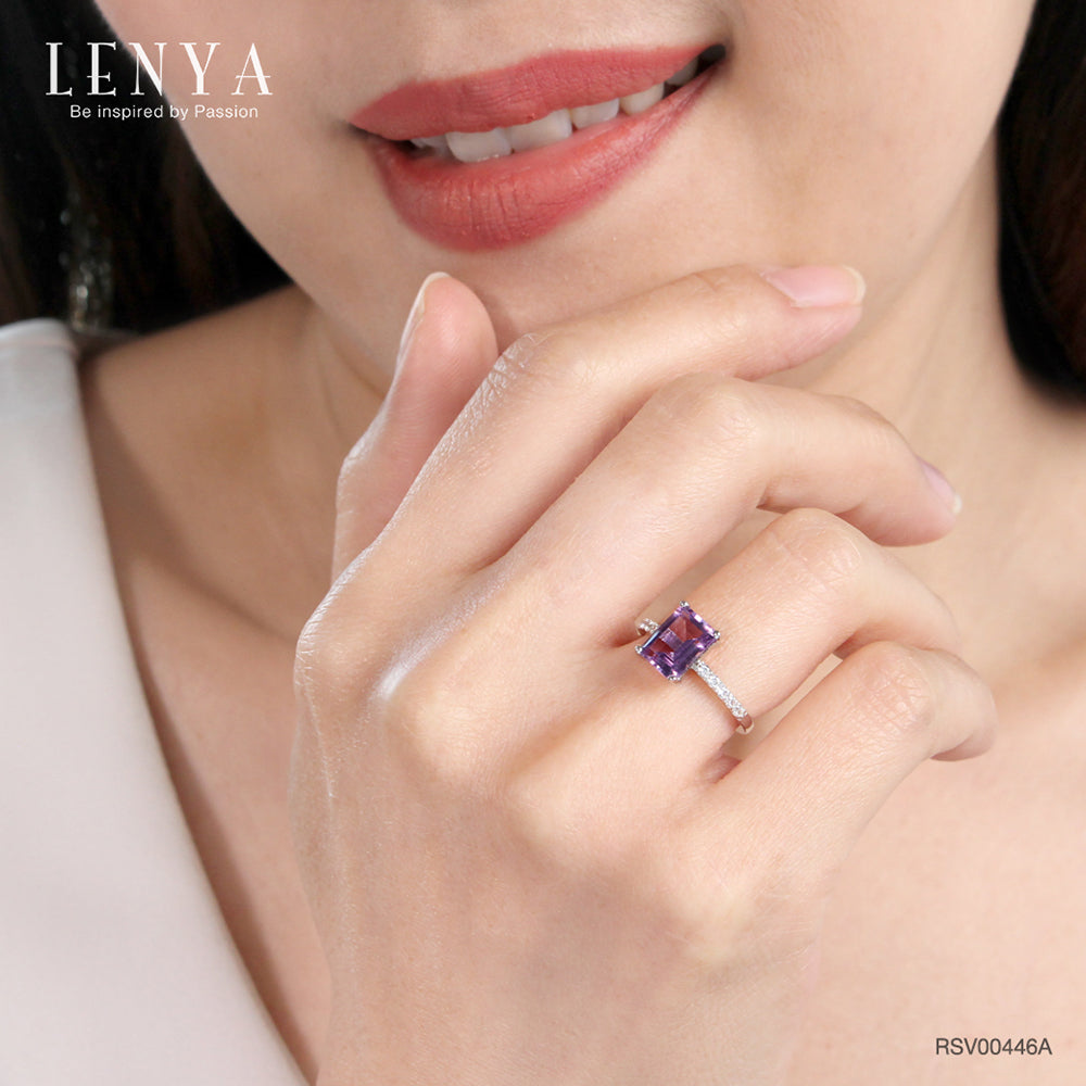LENYA แหวนเงินแท้ ประดับด้วยพลอยอเมทิสต์ (Amethyst) และ CZ (Cubic Zirconia) เสริมบุคลิกความมั่นใจ เสริมให้มีสติ