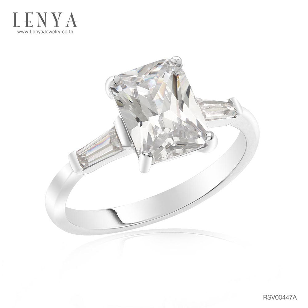LENYA แหวนเงินแท้ 925 ชุปทองคำขาว ประดับด้วย Cubic Zirconia ทรงสี่เหลี่ยม  เสริมบุคลิกเพิ่มความมั่นใจ