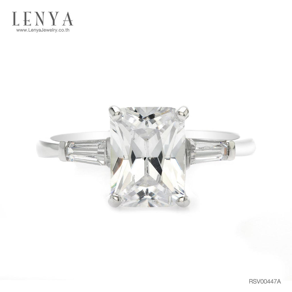 LENYA แหวนเงินแท้ 925 ชุปทองคำขาว ประดับด้วย Cubic Zirconia ทรงสี่เหลี่ยม  เสริมบุคลิกเพิ่มความมั่นใจ