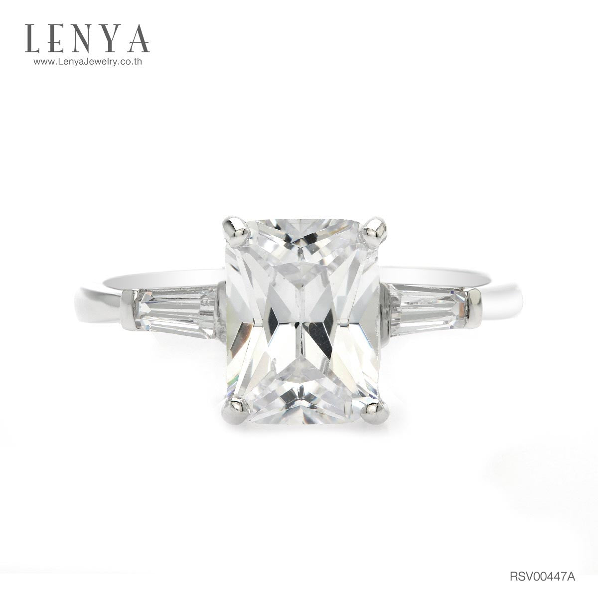 LENYA แหวนเงินแท้ 925 ชุปทองคำขาว ประดับด้วย Cubic Zirconia ทรงสี่เหลี่ยม  เสริมบุคลิกเพิ่มความมั่นใจ