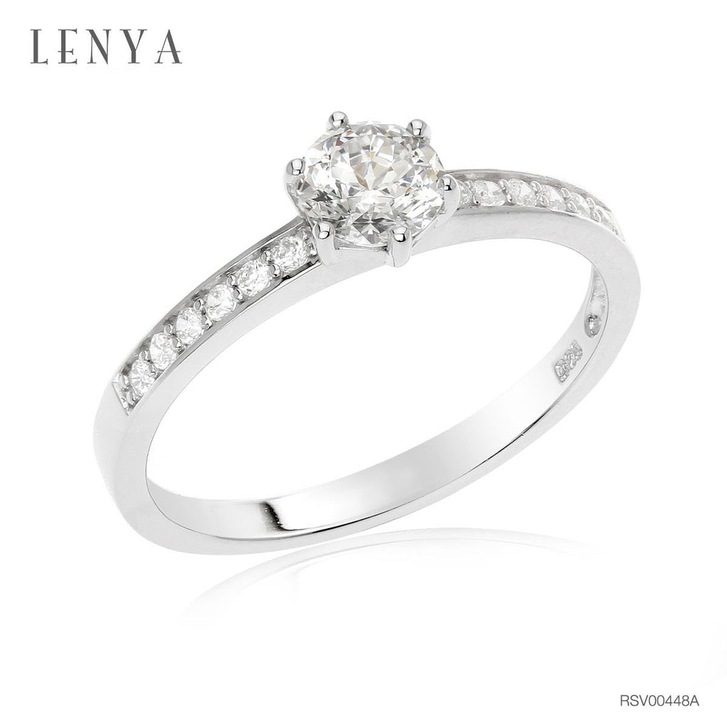 LENYA แหวนเงินแท้ 925 ชุปทองคำขาว ประดับด้วย Diamondlike  เสริมบุคลิกเพิ่มความมั่นใจ