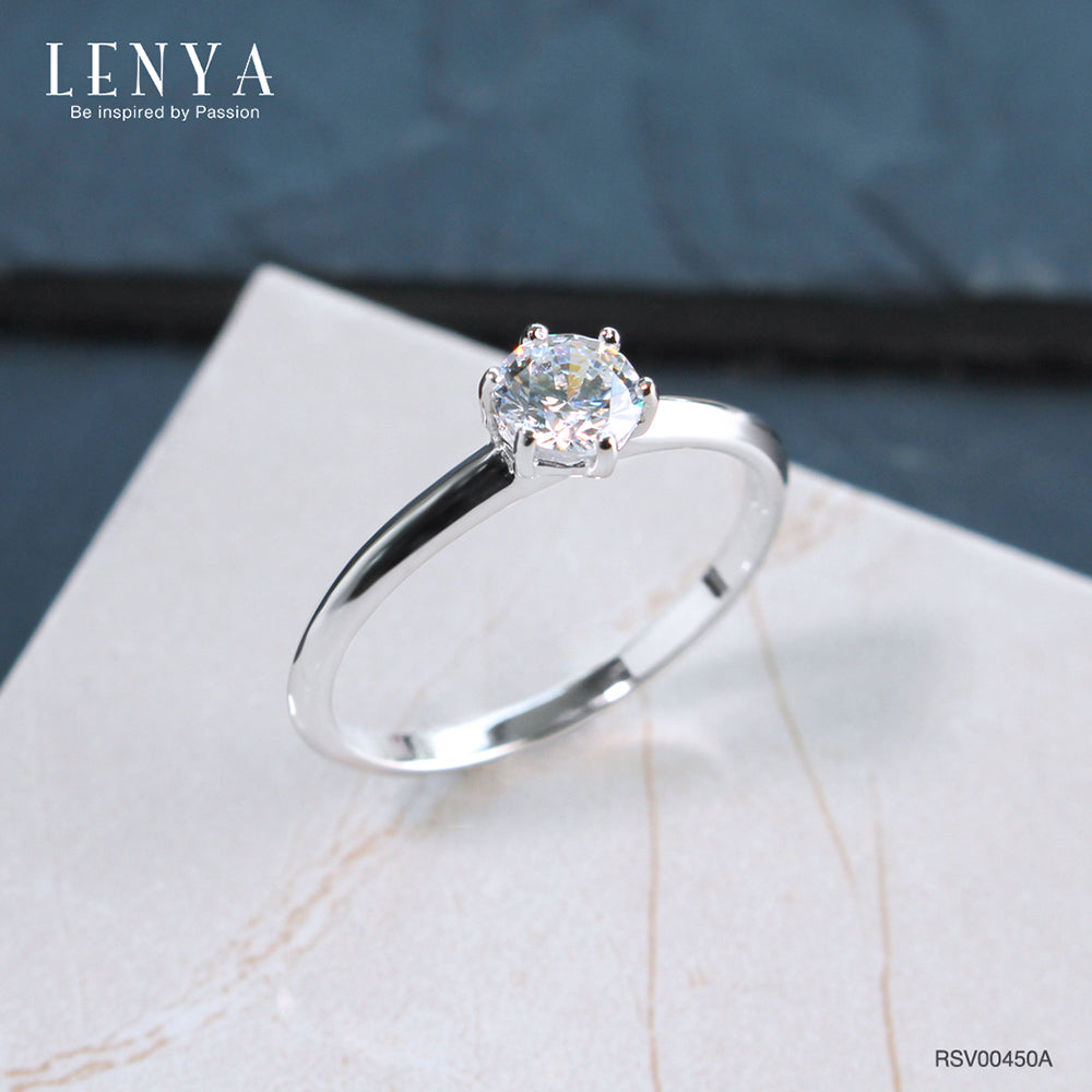 LENYA แหวนเงินแท้ 925 ชุปทองคำขาว ประดับด้วย Diamondlike  เสริมบุคลิกเพิ่มความมั่นใจ