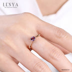 LENYA แหวนเงินแท้ 925 ชุปพิ้งโกล ประดับพลอยอเมทิสต์ (Amethyst) ทรงกลม 1 เม็ด  ช่วยผ่อนคลายความเครียด และความโกรธให้คลายลง