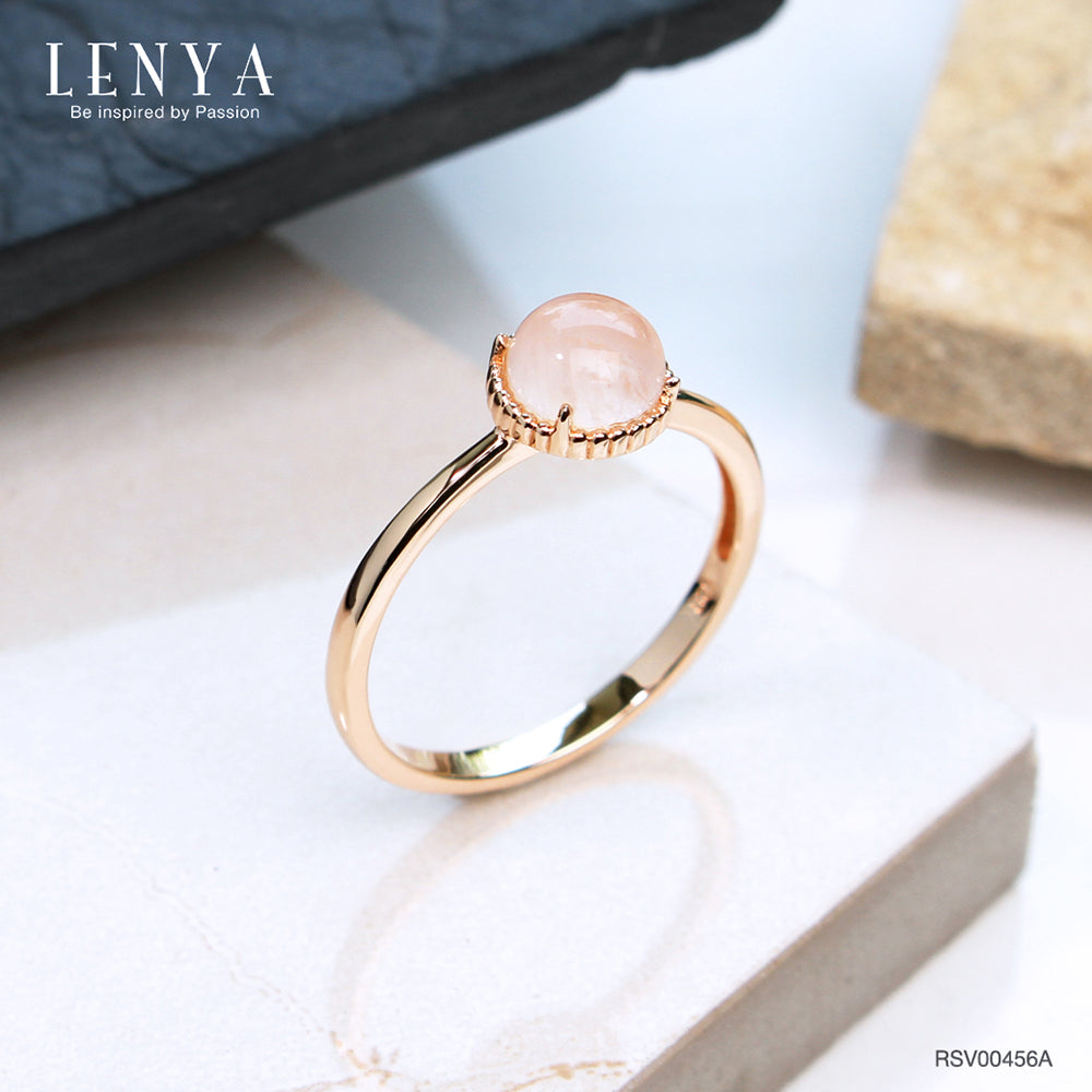 LENYA แหวนโรสควอตซ์ (Rose Quartz ) ตัวเรือนเงินแท้ชุบพิ้งโกล์ด ดีไซน์เรียบเก๋สะดุดตา เสริมเสน่ห์โดดเด่นในเรื่องความรัก