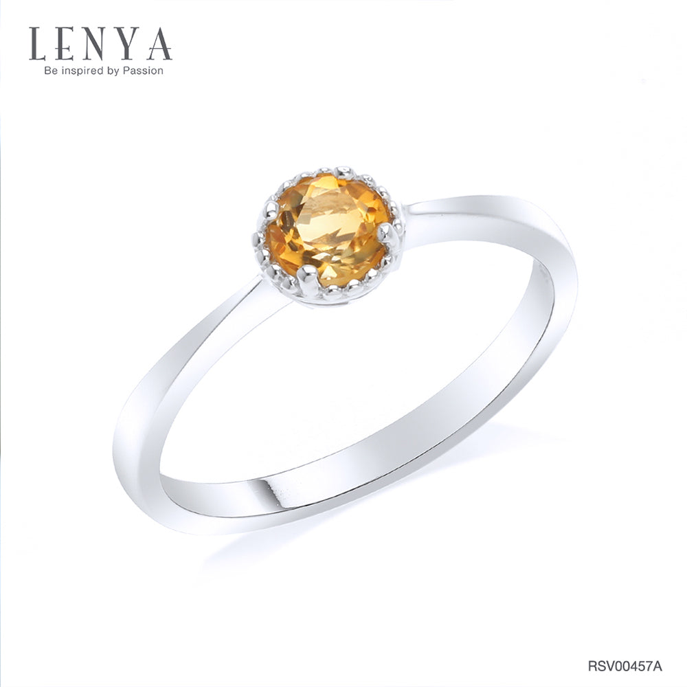 LENYA แหวนเงินแท้ 925ตัวเรือนชุบทองคำขาว ประดับพลอยซิทริน (citrine) ขนาด 4.00 mm เรียบเก๋สะดุดตา